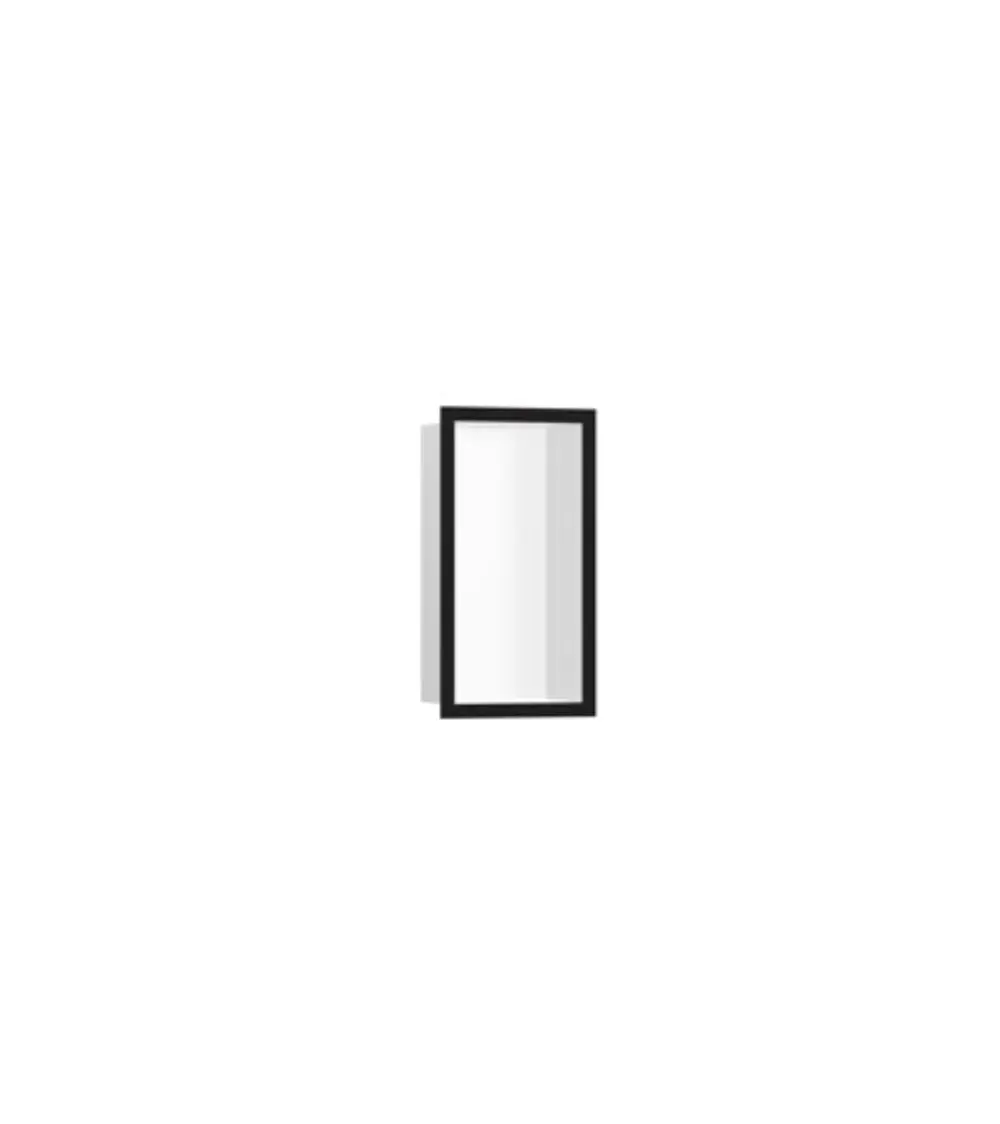 Wandnische in mattschwarzem Designrahmen, rechteckige Form, geeignet für Badezimmeranwendungen, präsentiert von Hansgrohe.